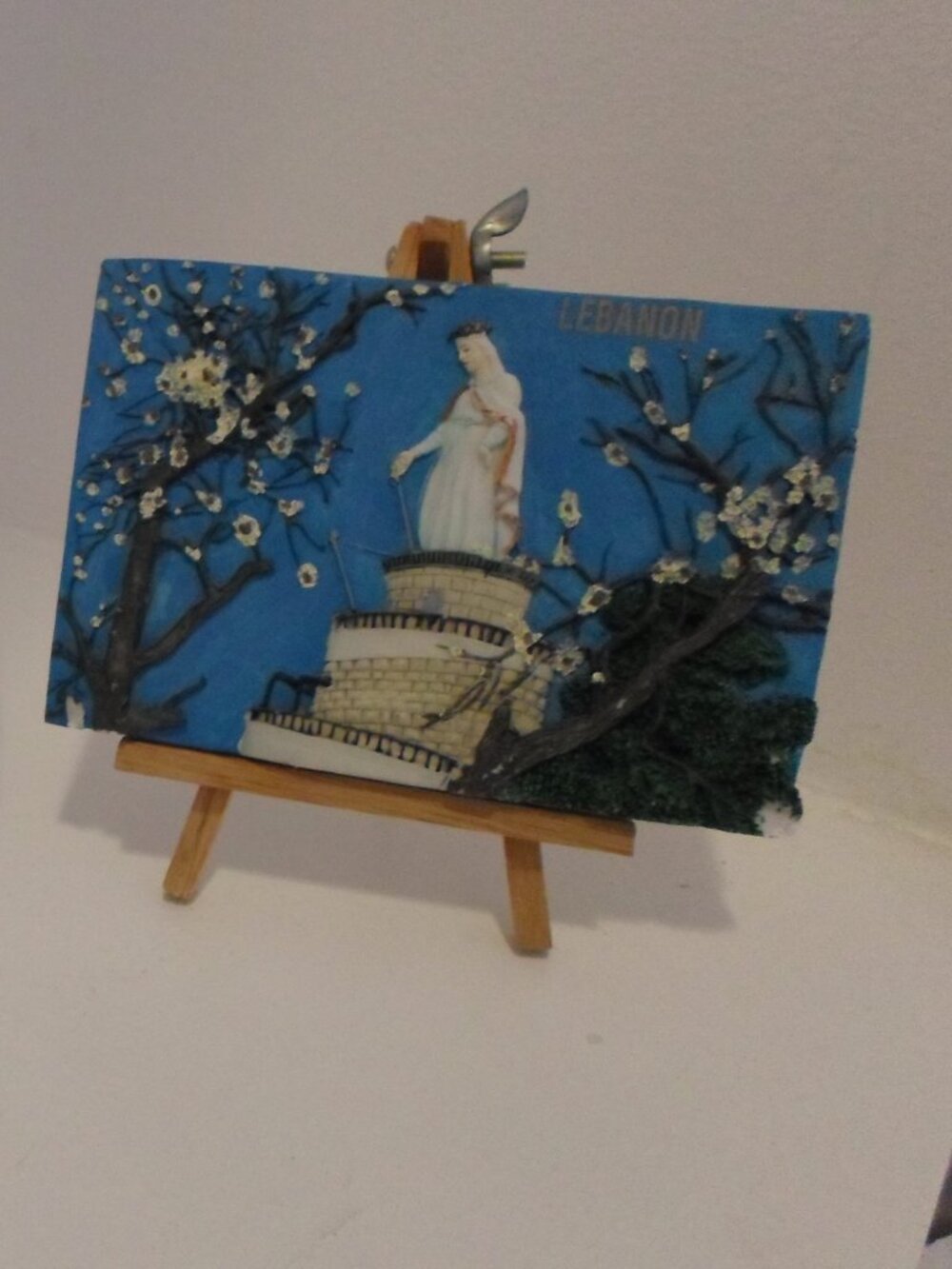 3-D Our Lady of Lebanon Plaque & Wood Easel